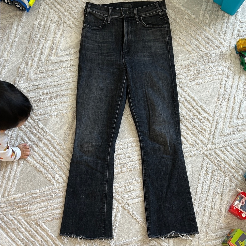 MOTHER Women's Black the hustler ankle fray Jeans